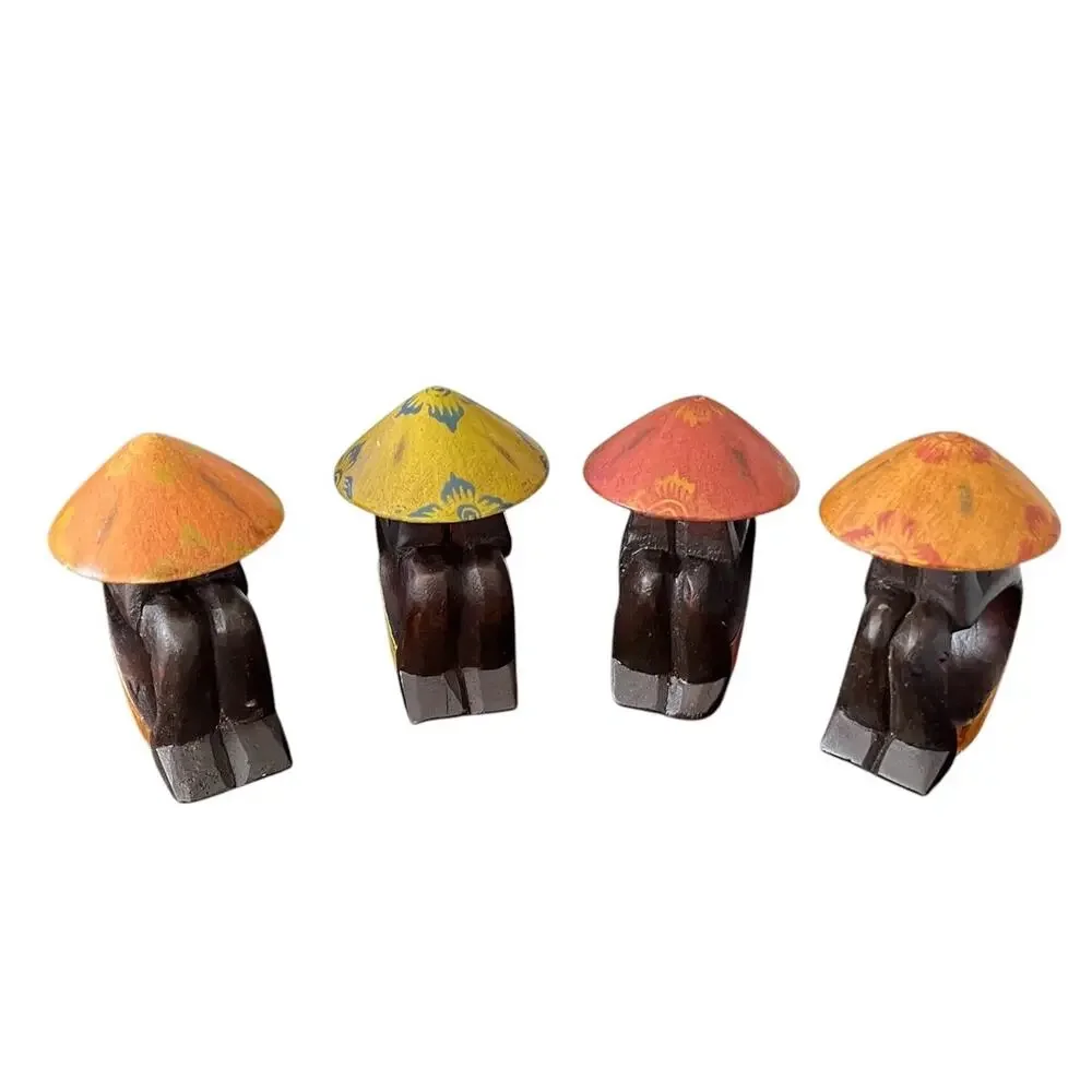 PIER 1 IMPORTS Wooden Carved Napkin Rings Asian SET OF 4 RICE HAT 1717-33